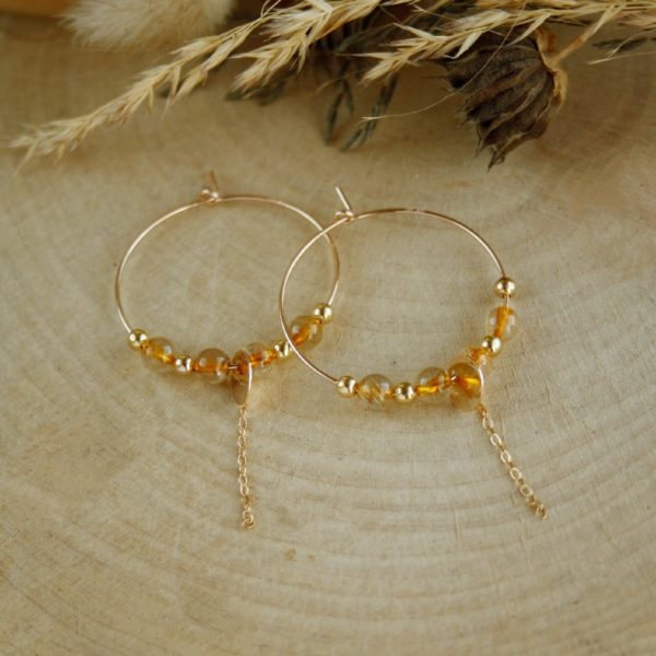 Valentine boucles d'oreilles quartz rutile gold filled Tik Tik création