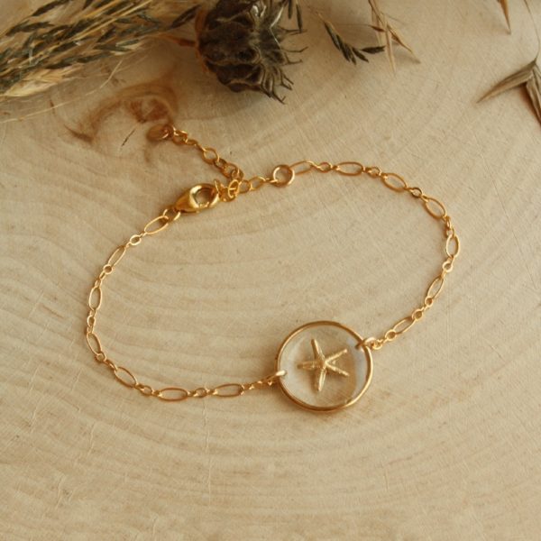 Bracelet Jade inclusion résine étoile de mer gold filled Tik Tik création