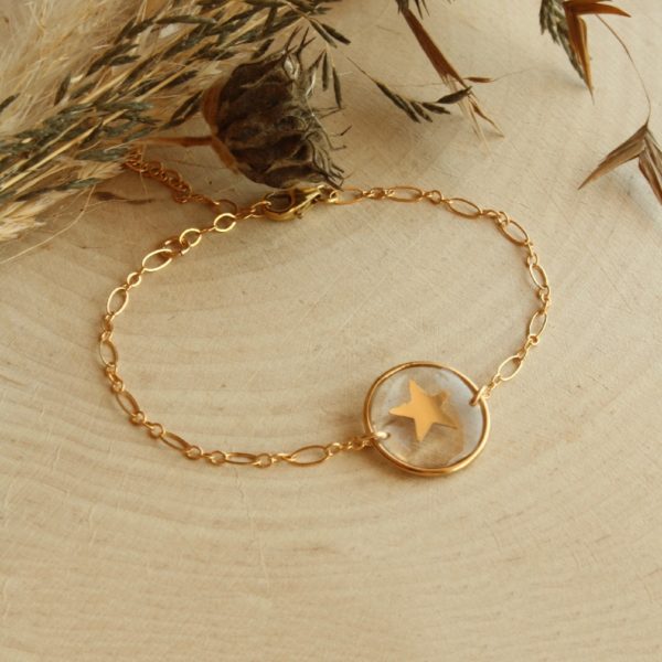 Bracelet Jade inclusion résine étoile gold filled Tik Tik création
